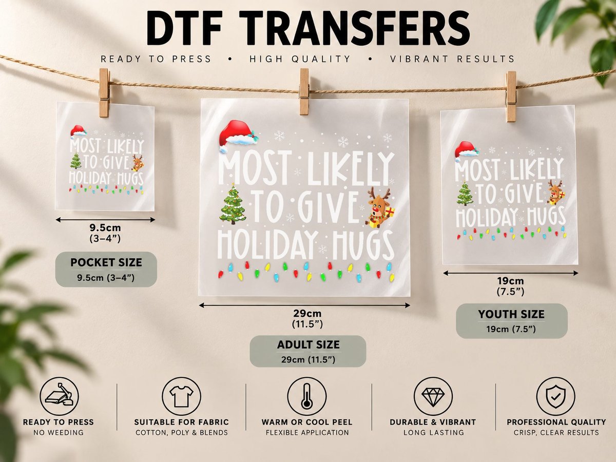 Most Likely to Give Holiday Hugs Family Christmas Pajamas DTF Transfer Iron On