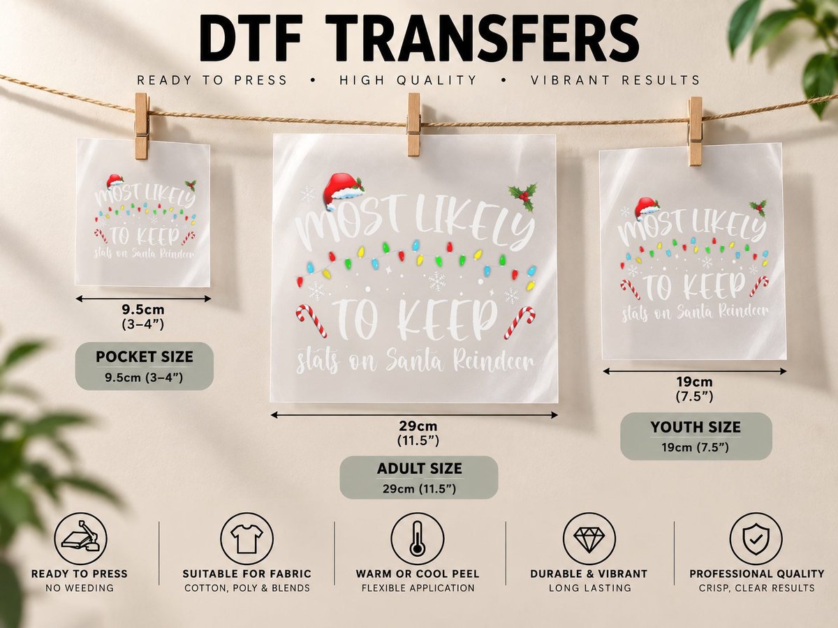 Most Likely to Keep Stats on Santa Reindeer Family DTF Transfer Iron On