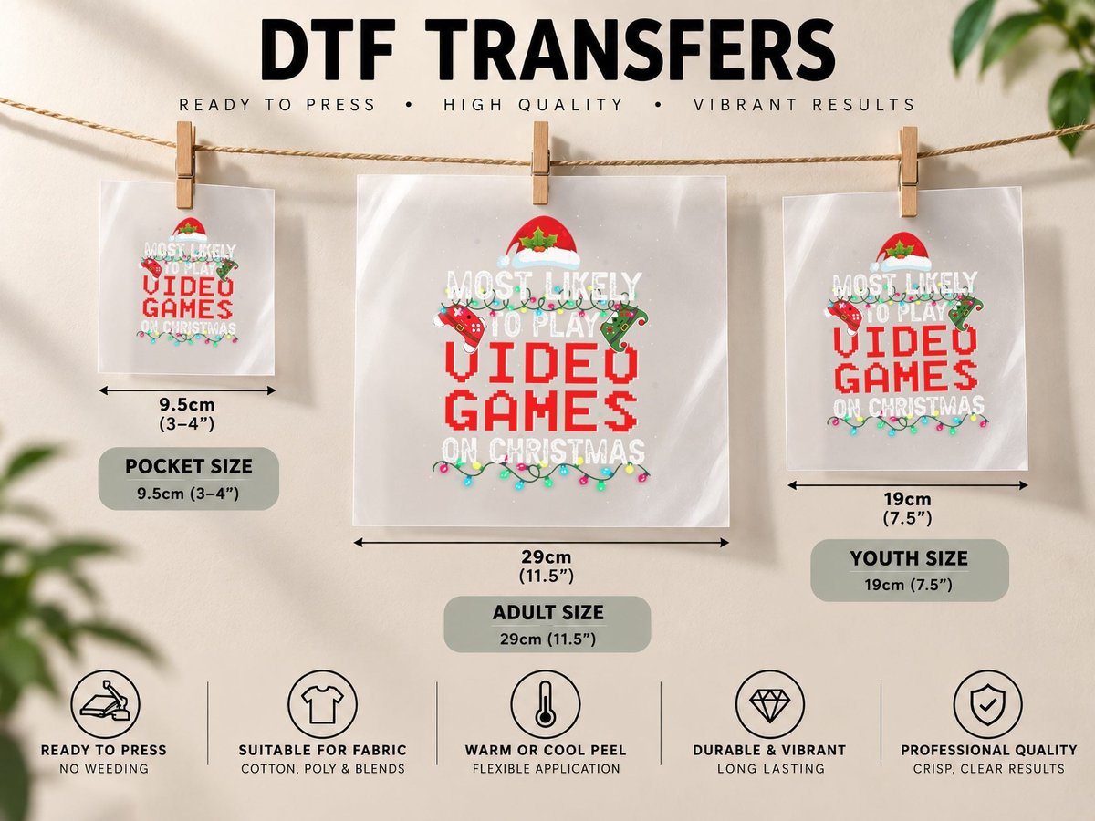 Most Likely to Miss Christmas While Gaming Christmas Gamer DTF Transfer Iron On