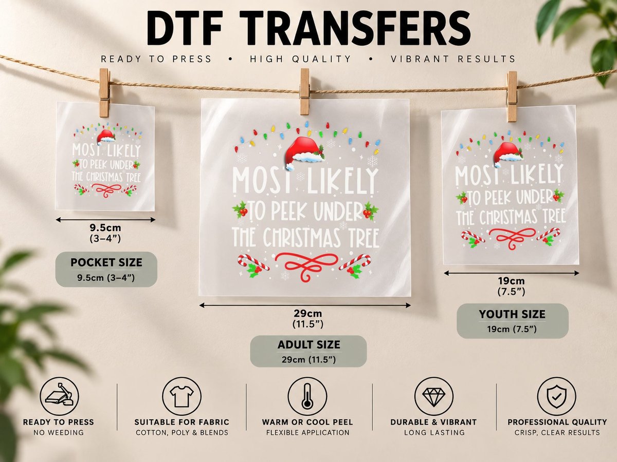 Most Likely to Peek Under the Christmas Tree Family Xma DTF Transfer Iron On