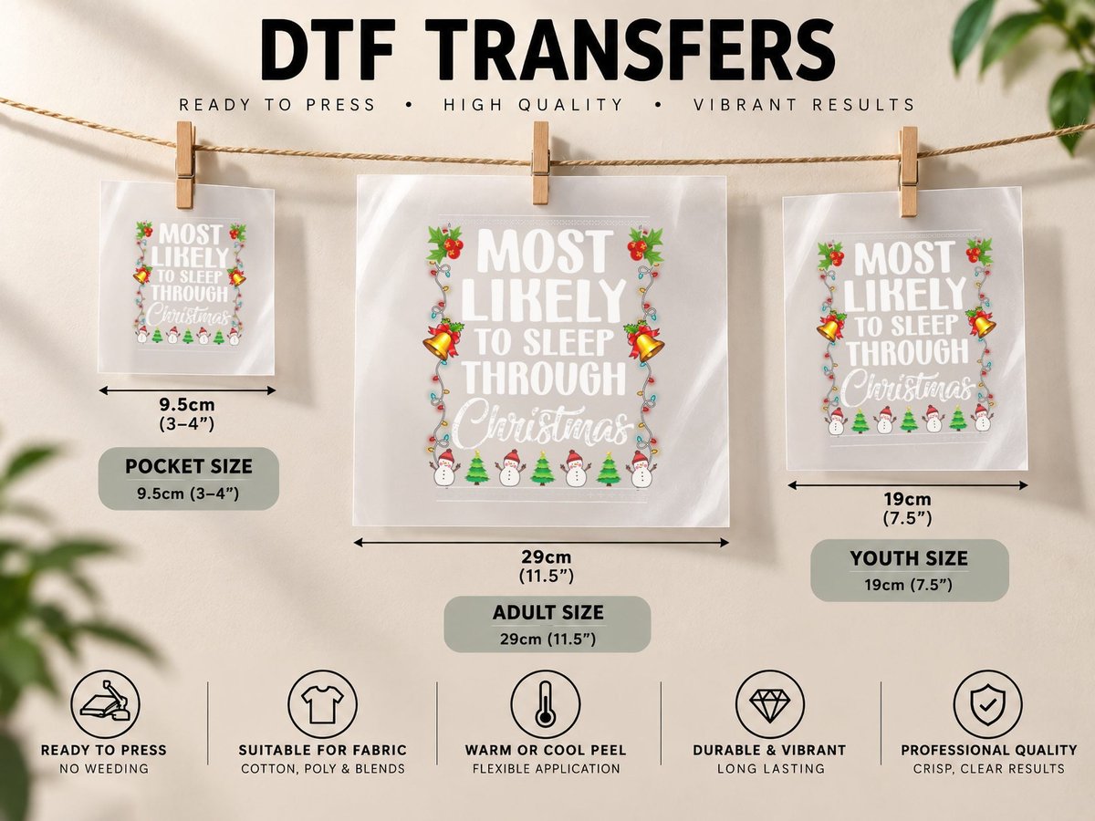 Most Likely to Sleep Through Christmas Family Matching DTF Transfer Iron On
