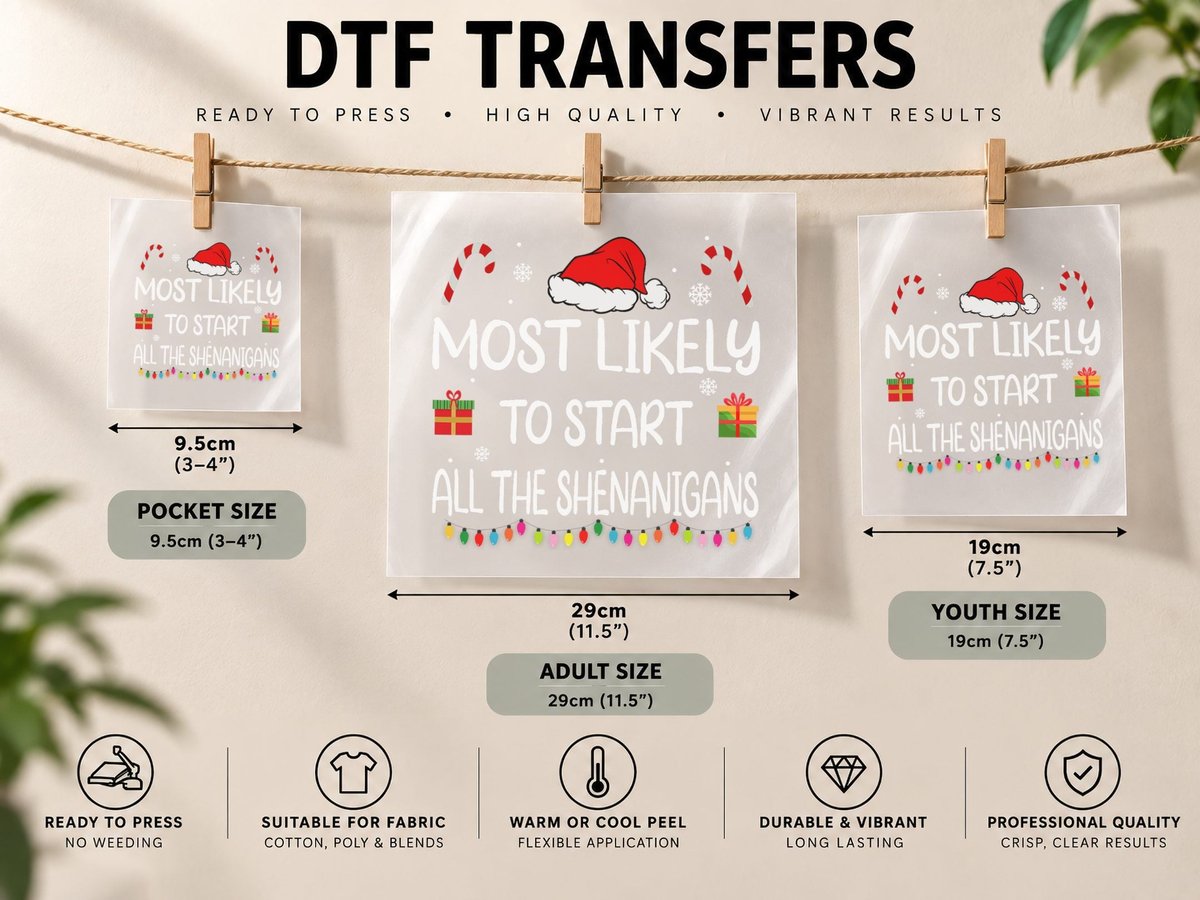 Most Likely to Start All the Shenanigans Family Christmas DTF Transfer Iron On