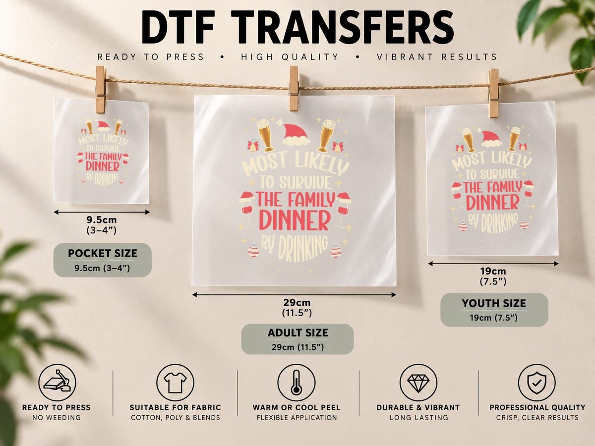 Most Likely to Survive the Family Dinner by Drinking - Xmas DTF Transfer Iron On