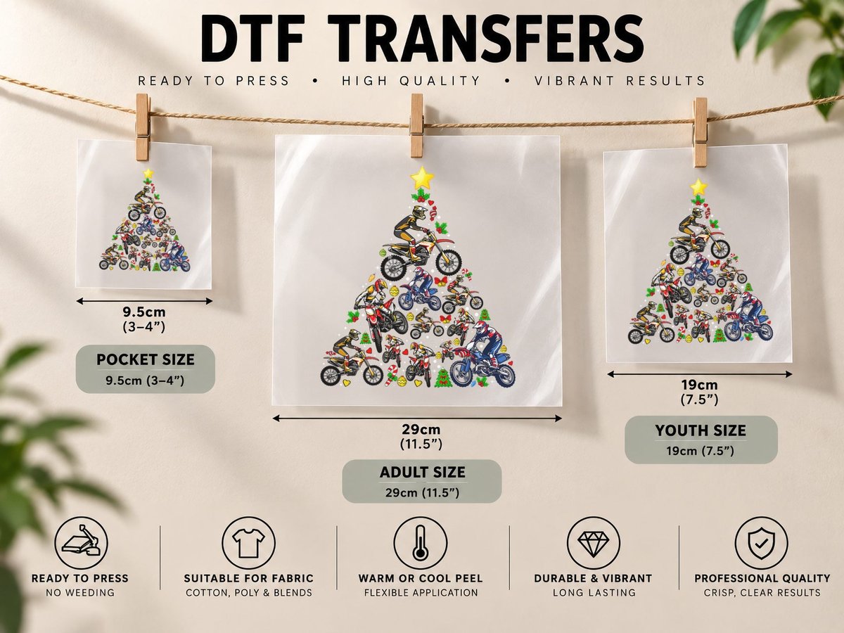 Motocross Xmas Tree Lights Funny Sport Christmas Pajama DTF Transfer Iron On