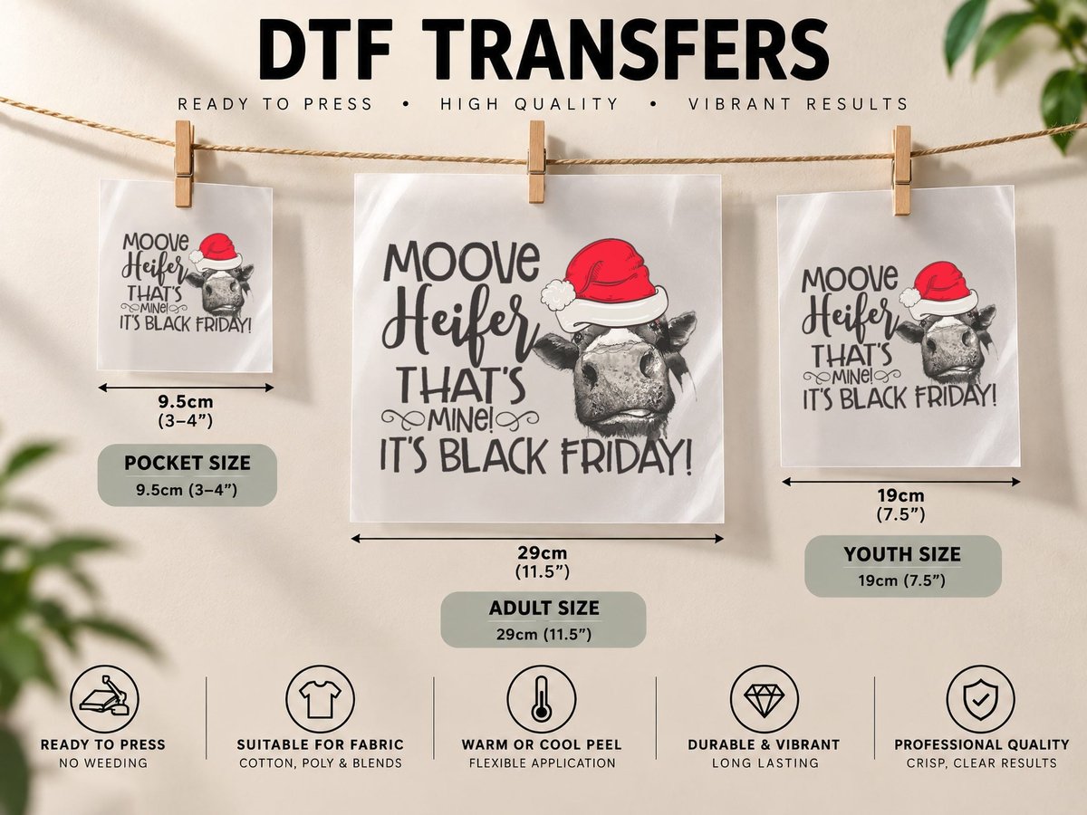 Move Heifer Black Friday Shopping Funny Christmas DTF Transfer Iron On