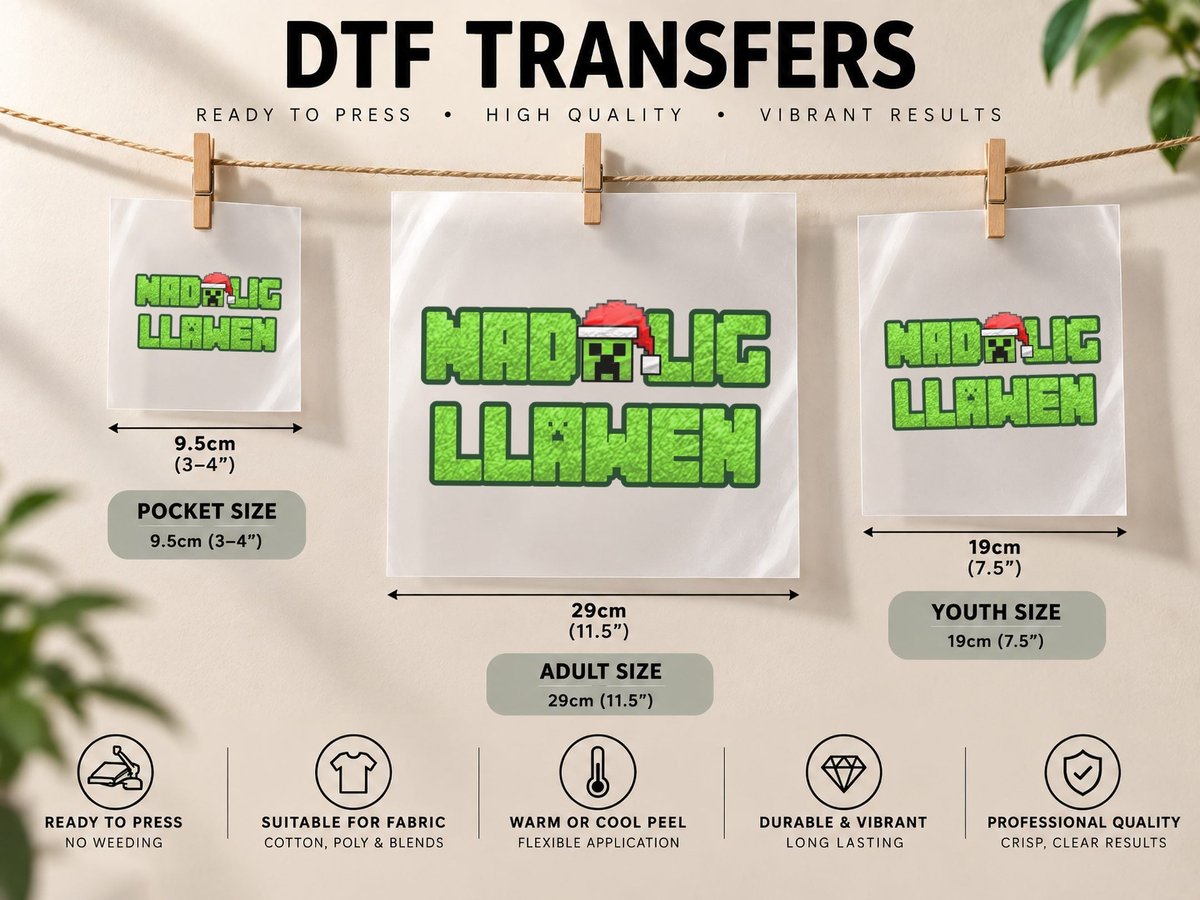 Nadolig Llawen Creeper Christmas Welsh Holiday DTF Transfer Iron On