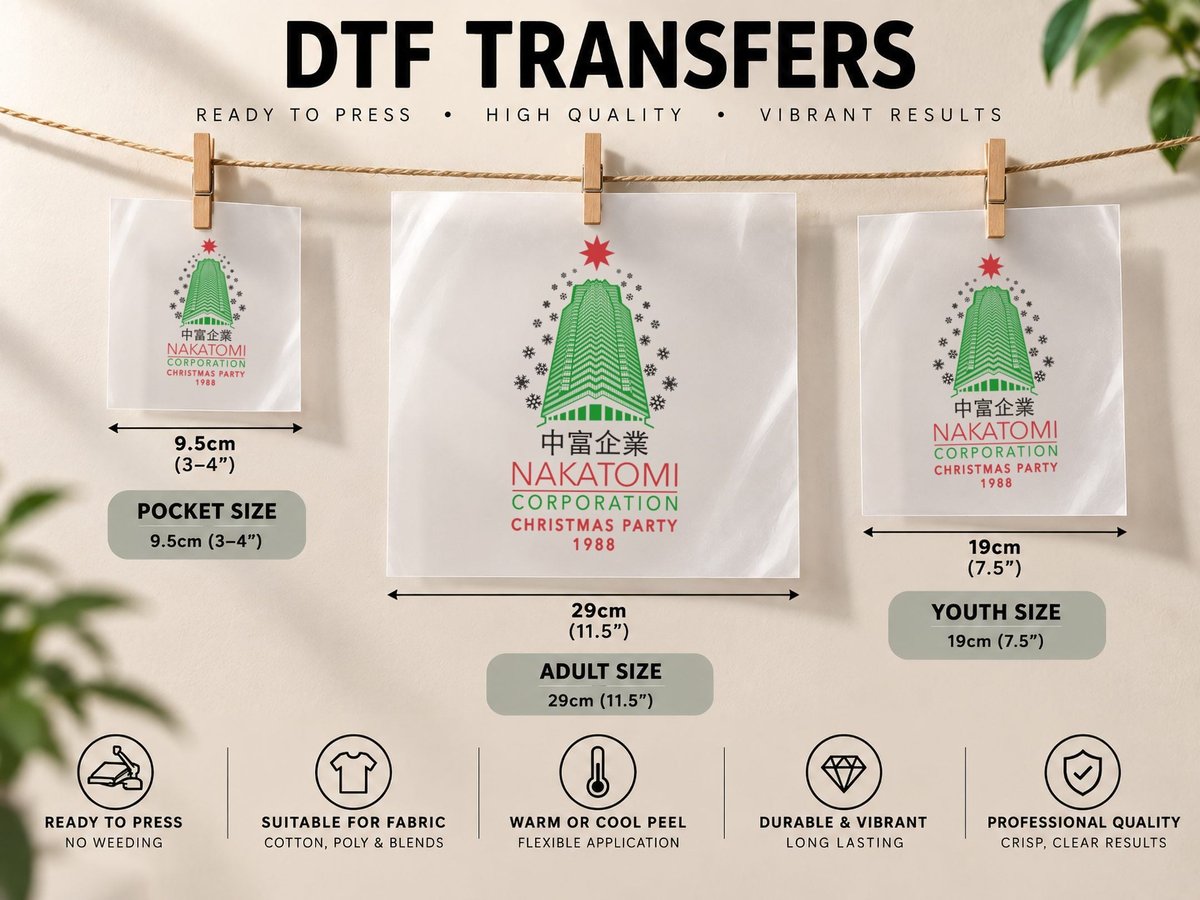 Nakatomi Corporation Christmas Party Tower Flake Variant DTF Transfer Iron On