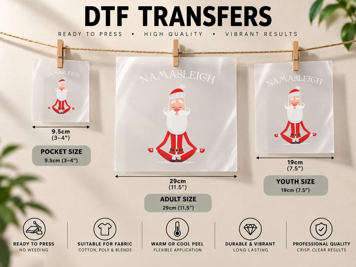 Namasleigh Namaste Funny Yoga Santa Christmas Holiday Zen DTF Transfer Iron On