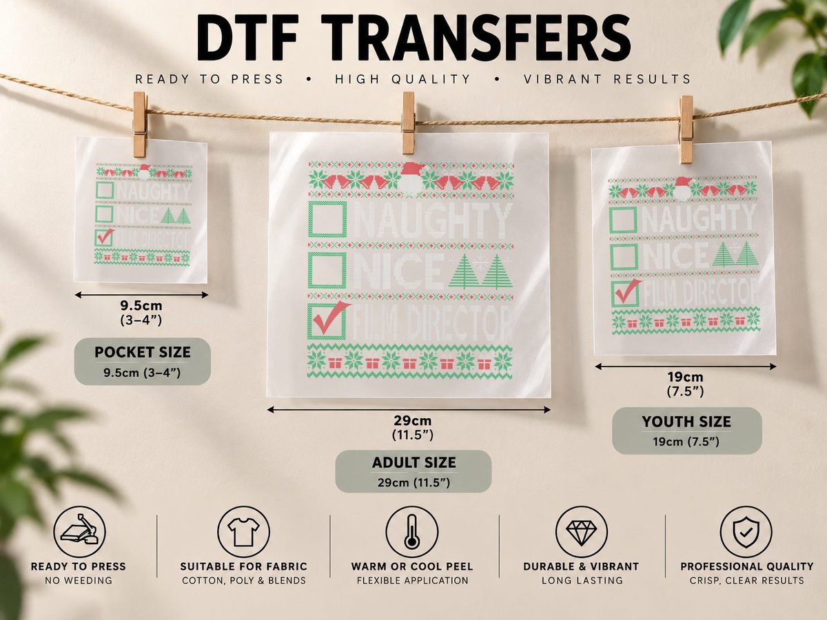 Naughty Nice Film Director Christmas List Ugly Party DTF Transfer Iron On