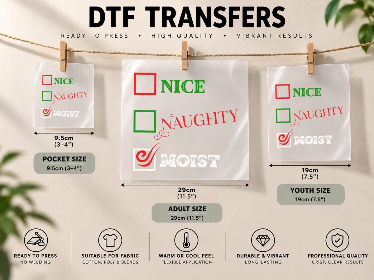 Naughty or Nice or Moist Ugly Christmas Joke DTF Transfer Iron On