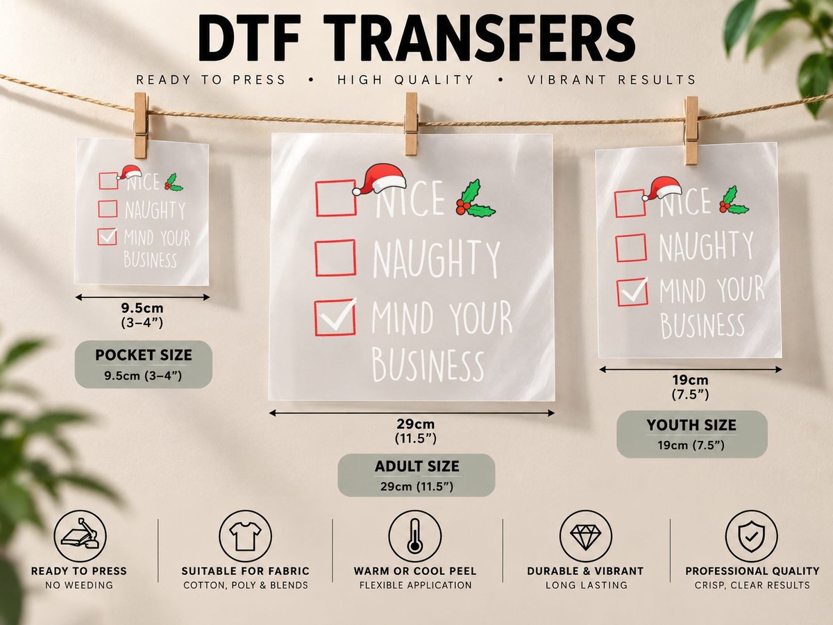 Nice Naughty Mind Your Business Christmas Family Matching DTF Transfer Iron On
