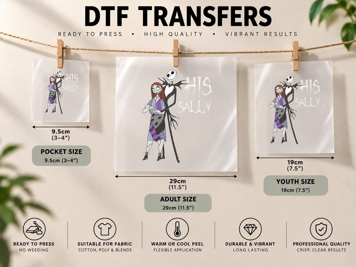 Nightmare Before Christmas His Sally DTF Transfer Iron On