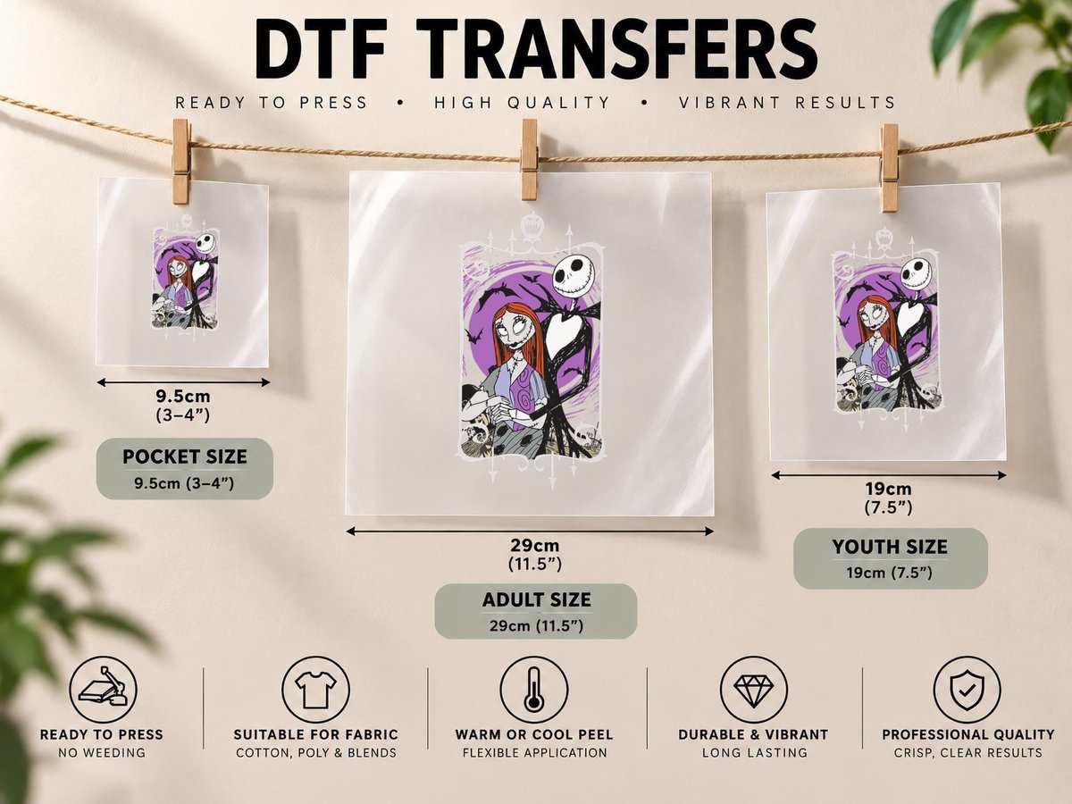 Nightmare Before Christmas Jack and Sally DTF Transfer Iron On
