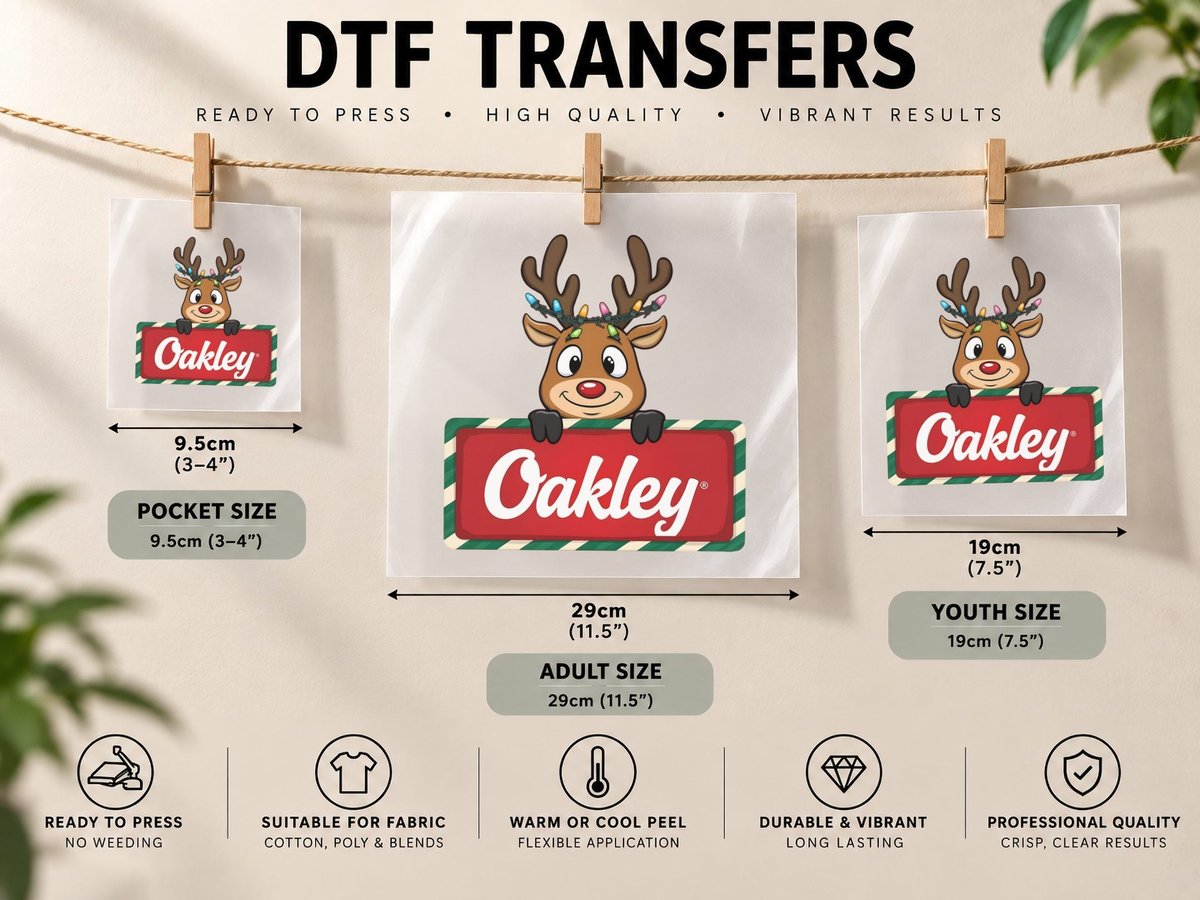 Oakley Custom Reindeer Peeking Christmas Kids Lights DTF Transfer Iron On