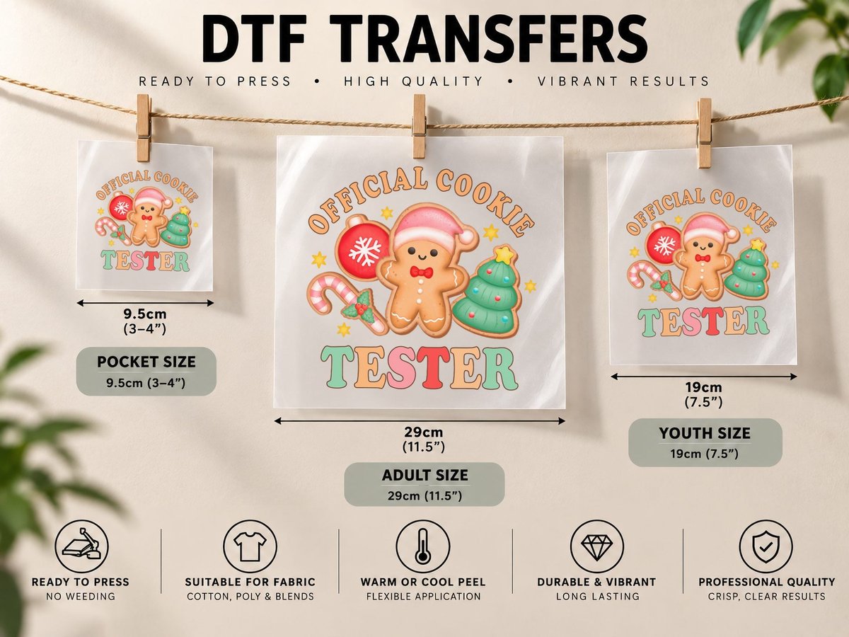 Official Cookie Tester Christmas Couples Matching Toddler DTF Transfer Iron On