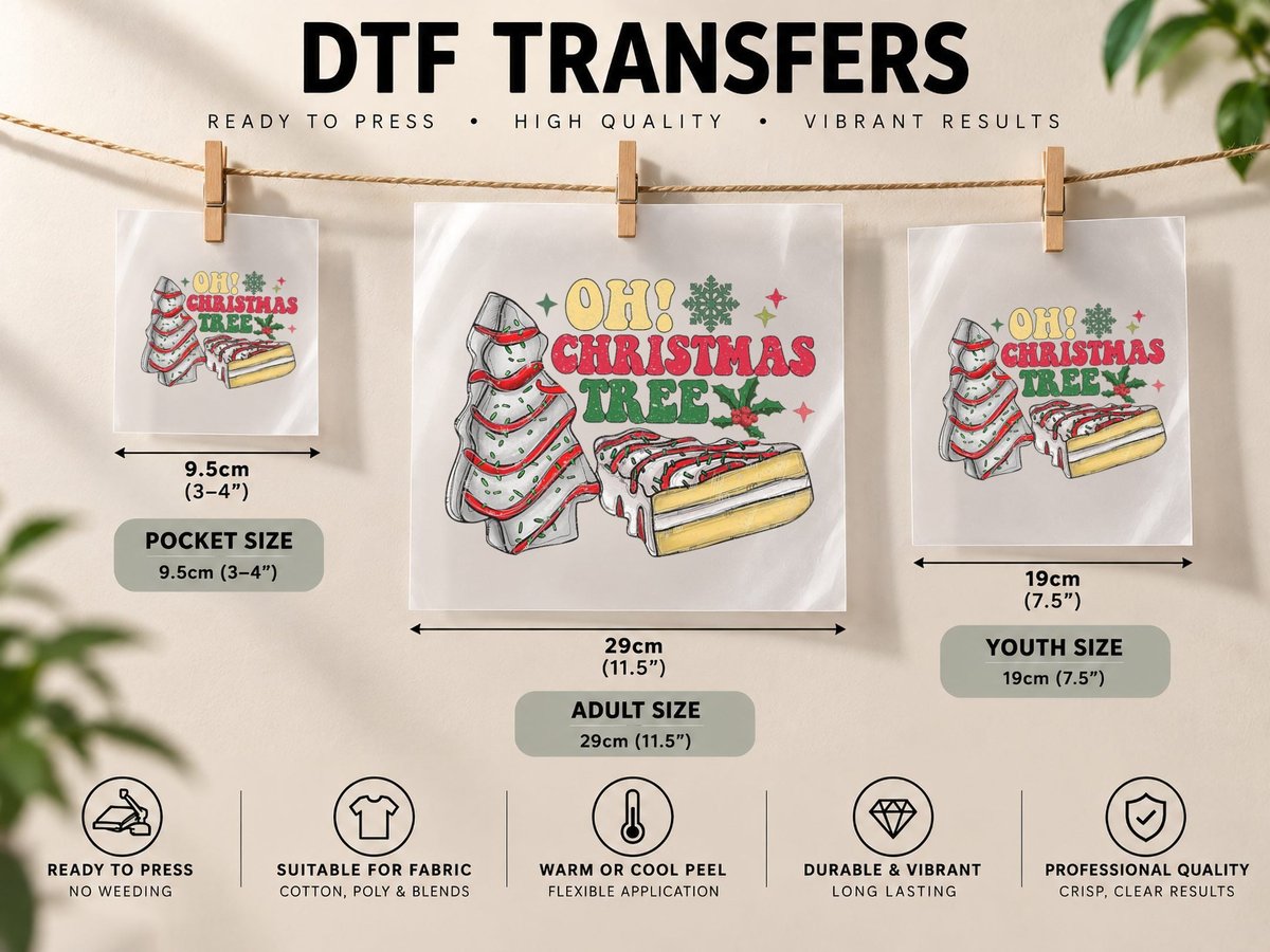 Oh Christmas Tree, Holiday Christmas Snack Cake Xmas Tree DTF Transfer Iron On