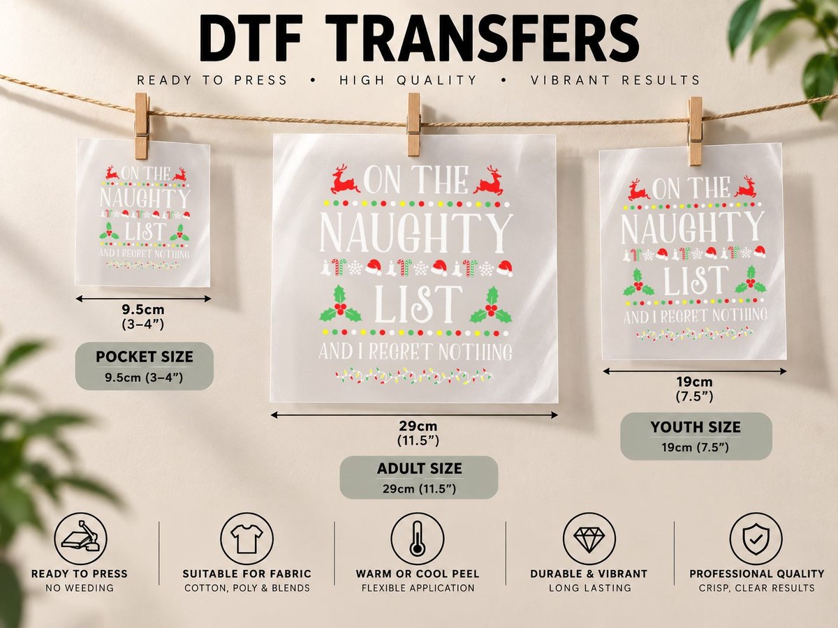 On the Naughty List and I Regret Nothing Funny Christmas DTF Transfer Iron On