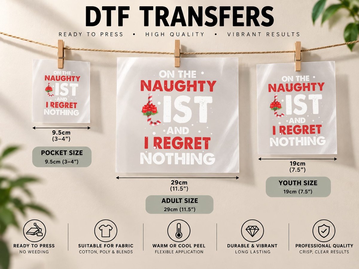 On the Naughty List and I Regret Nothing Merry Christmas DTF Transfer Iron On