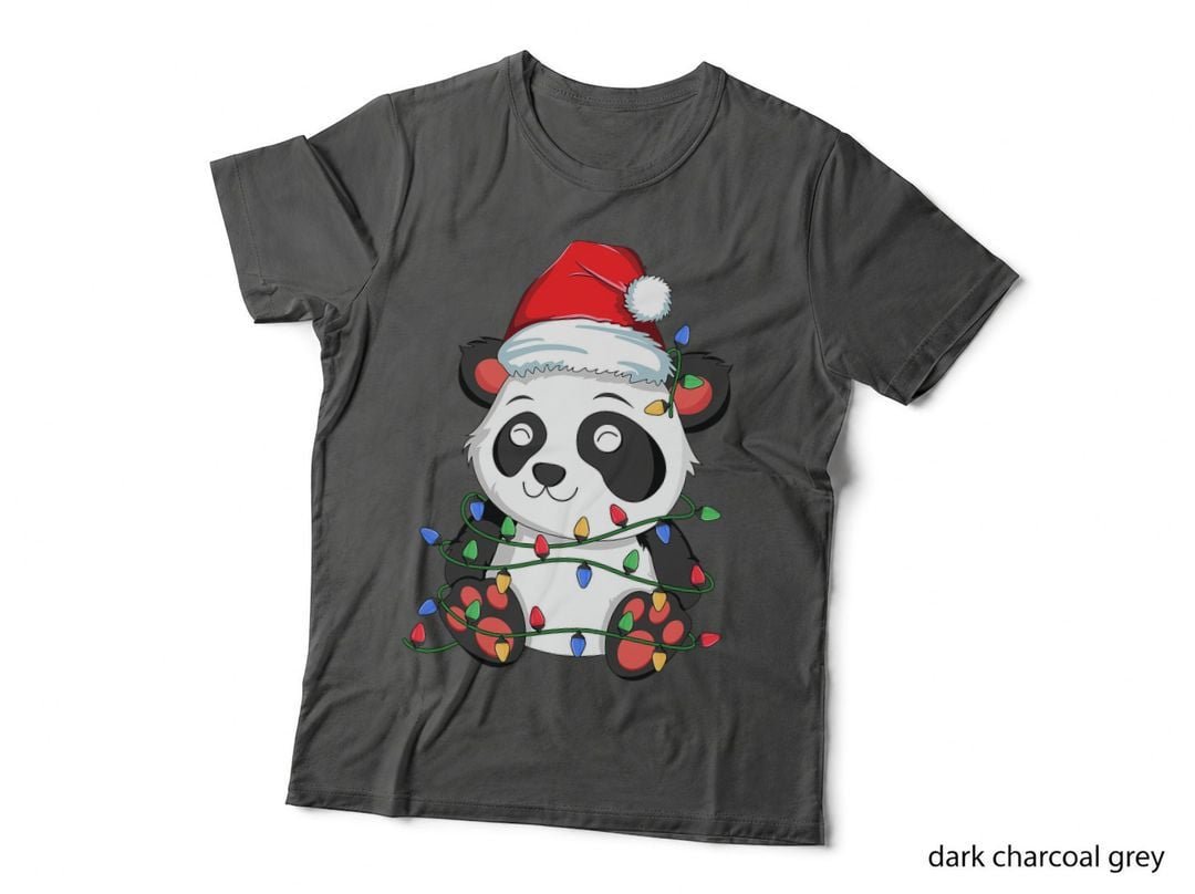 Panda Christmas Tree Light Santa Xmas Kids Boy Girl T-Shirt
