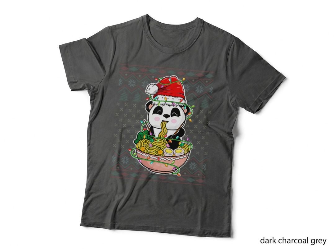 Panda Ramen Noodles Santa Hat Xmas Lighting Panda Christmas T-Shirt