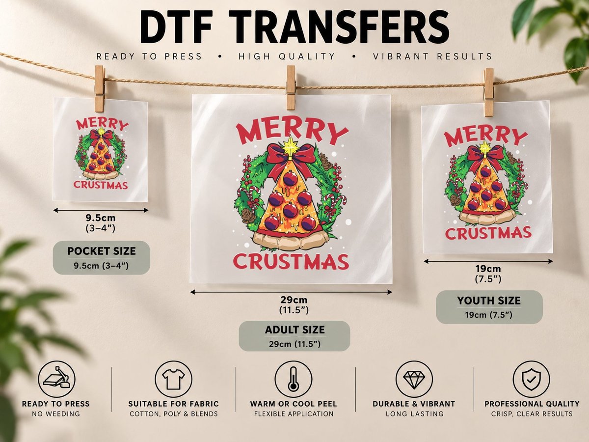 Pizza Christmas Tree Balls Xmas Men Boys Crustmas Gifts DTF Transfer Iron On