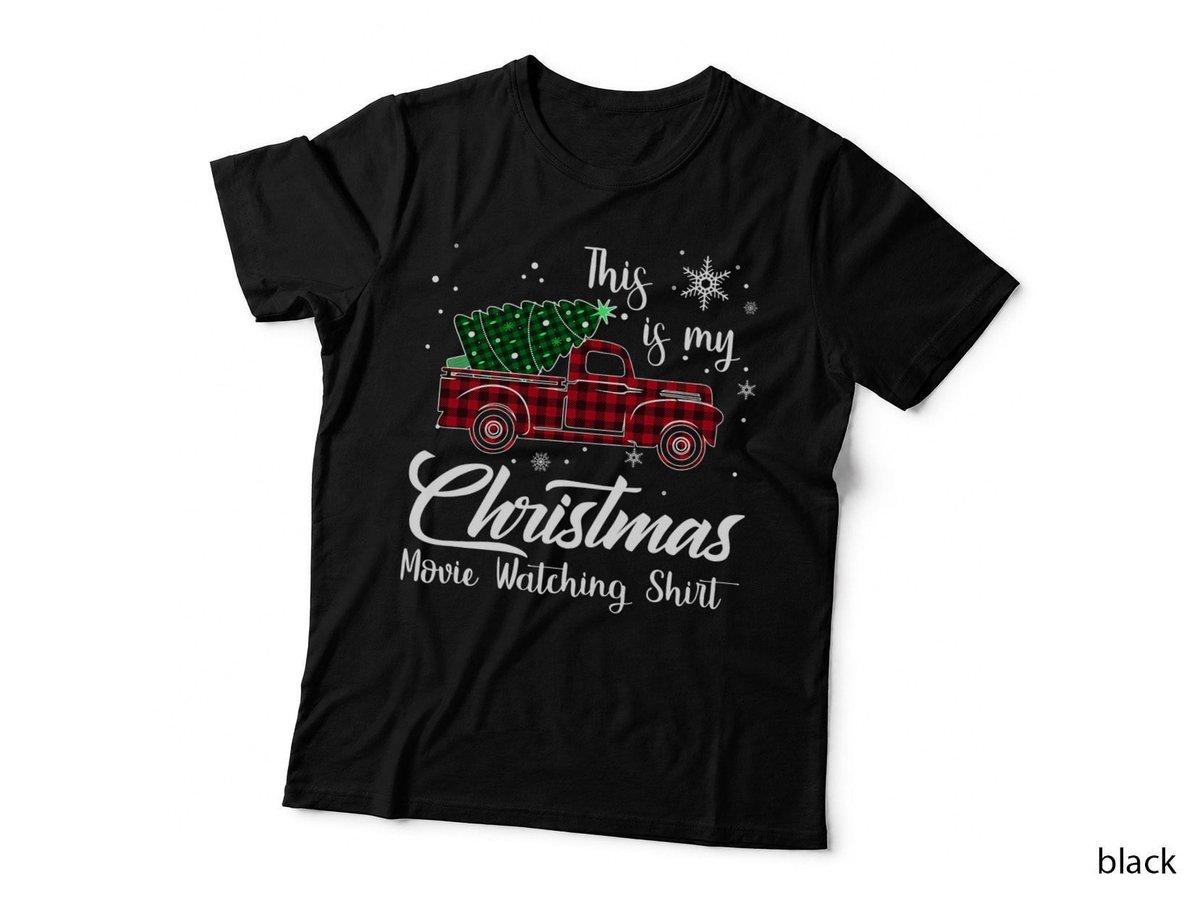 Plaid Truck with Single Green Tree T-Shirt, This Is My Christmas Movie Watching