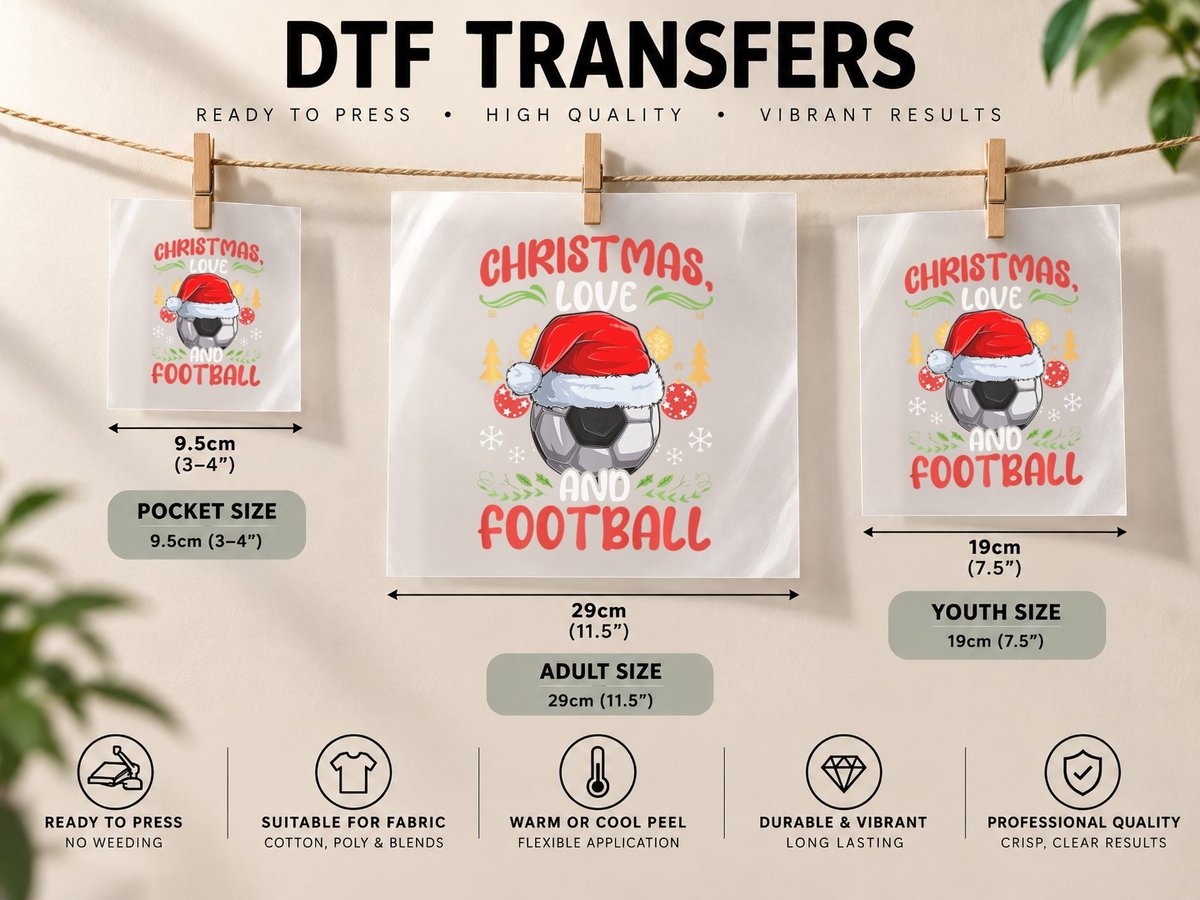 Player Team Club Outfit Christmas, Love Soccer Football DTF Transfer Iron On