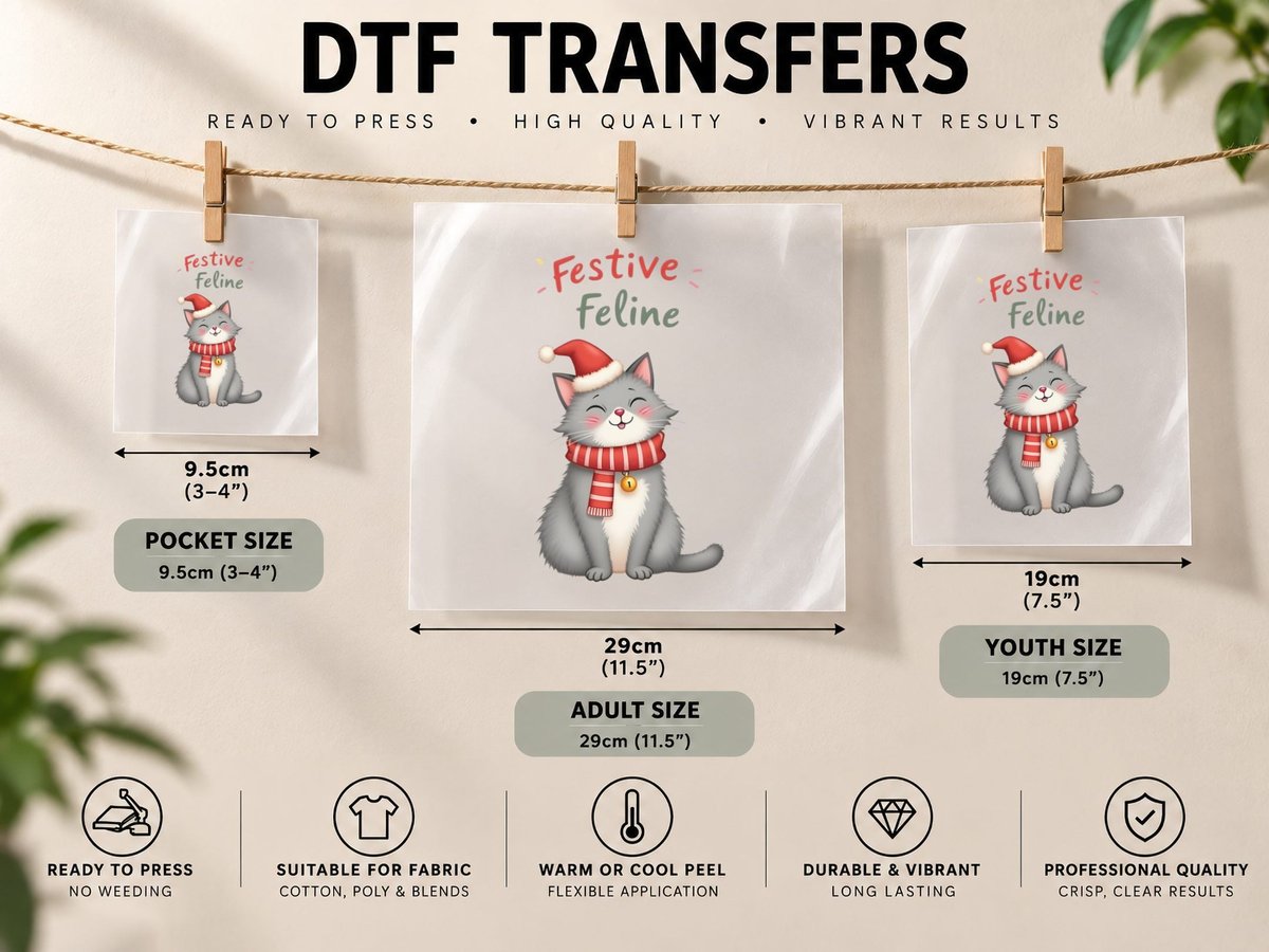 Playful Cat in Santa Hat Christmas Xmas Winter 3 DTF Transfer Iron On