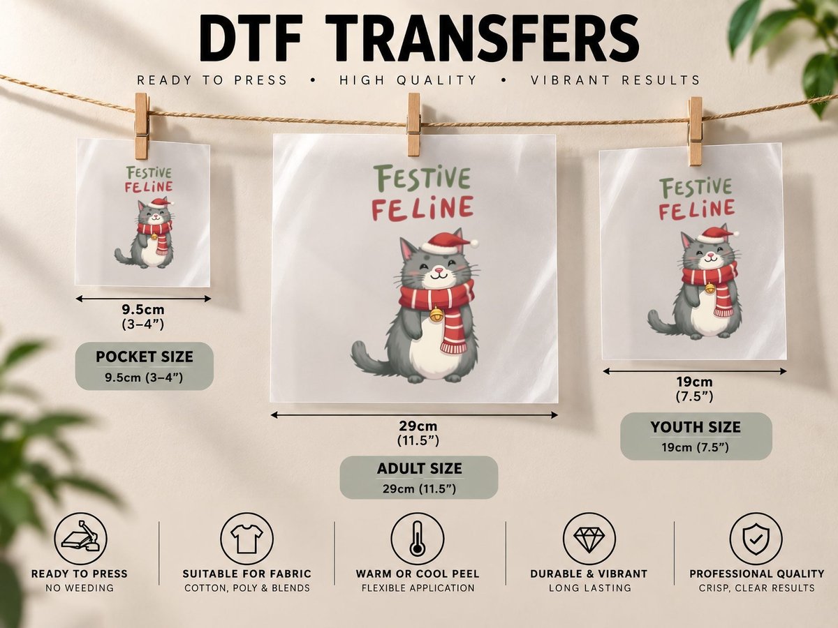 Playful Cat in Santa Hat Christmas Xmas Winter 5 DTF Transfer Iron On
