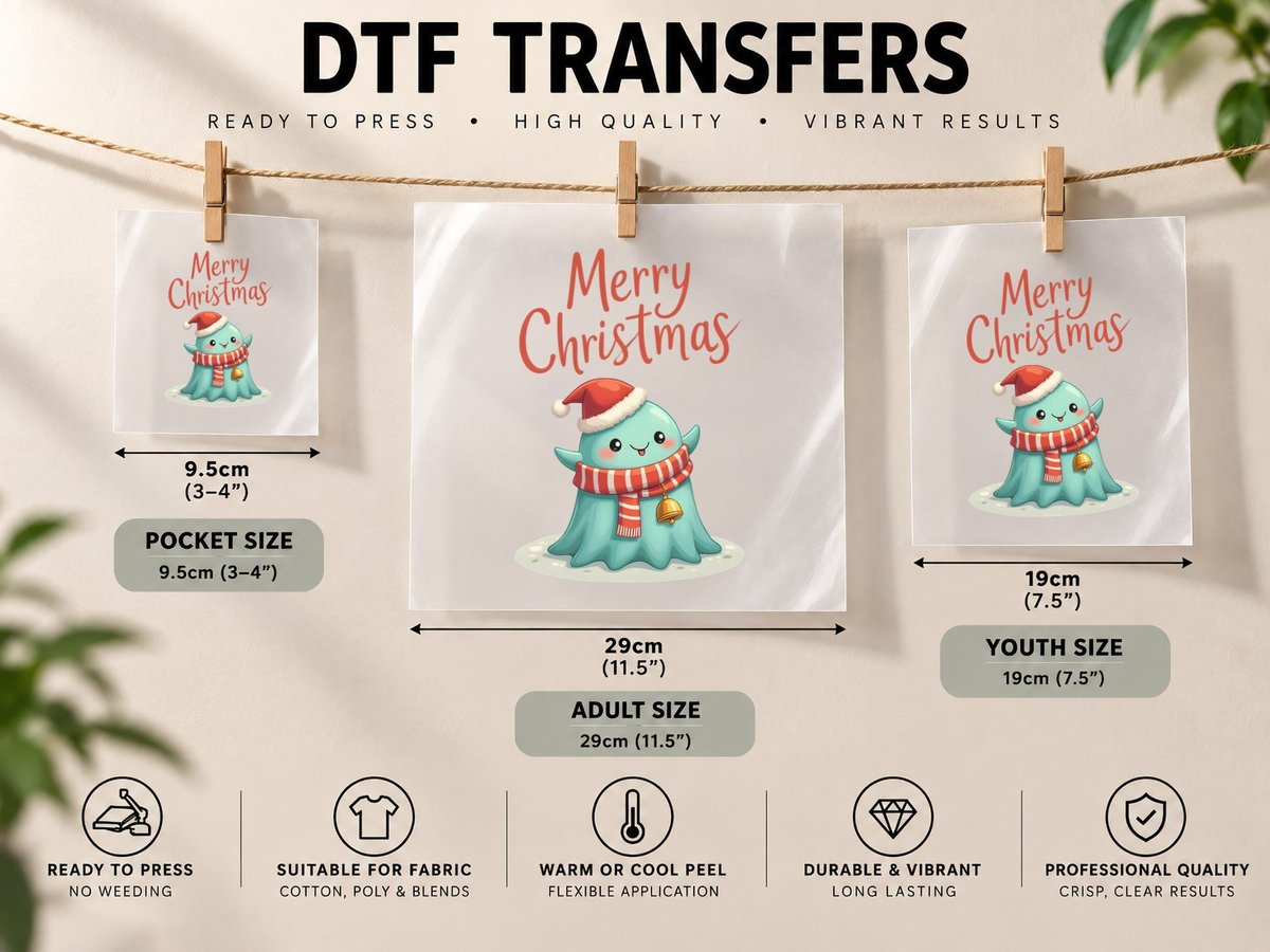 Playful Ghost in Santa Hat Christmas Xmas Winter 3 DTF Transfer Iron On
