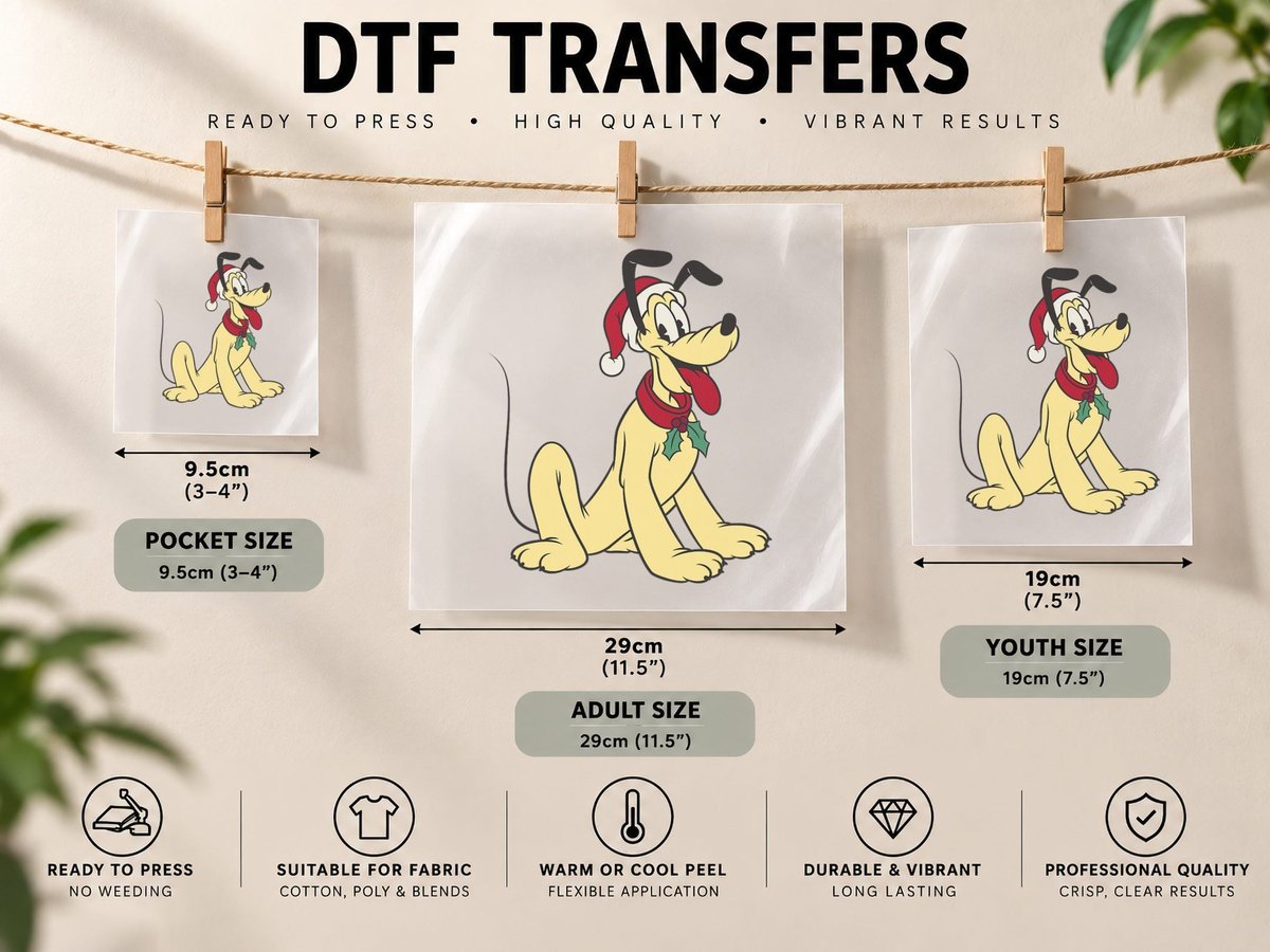 Pluto Classic Christmas Portrait DTF Transfer Iron On