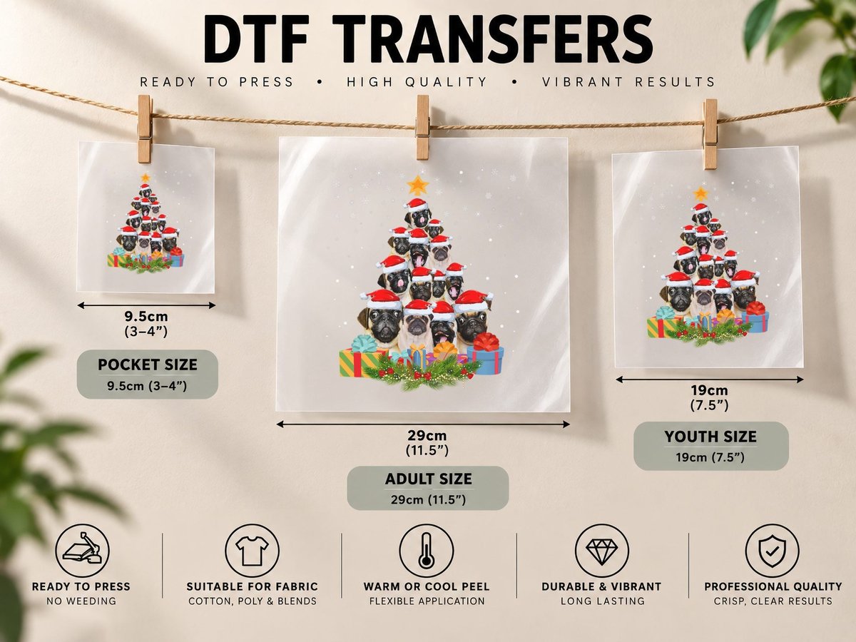 Pug Christmas Tree Funny Xmas for Pug Dog Lover DTF Transfer Iron On