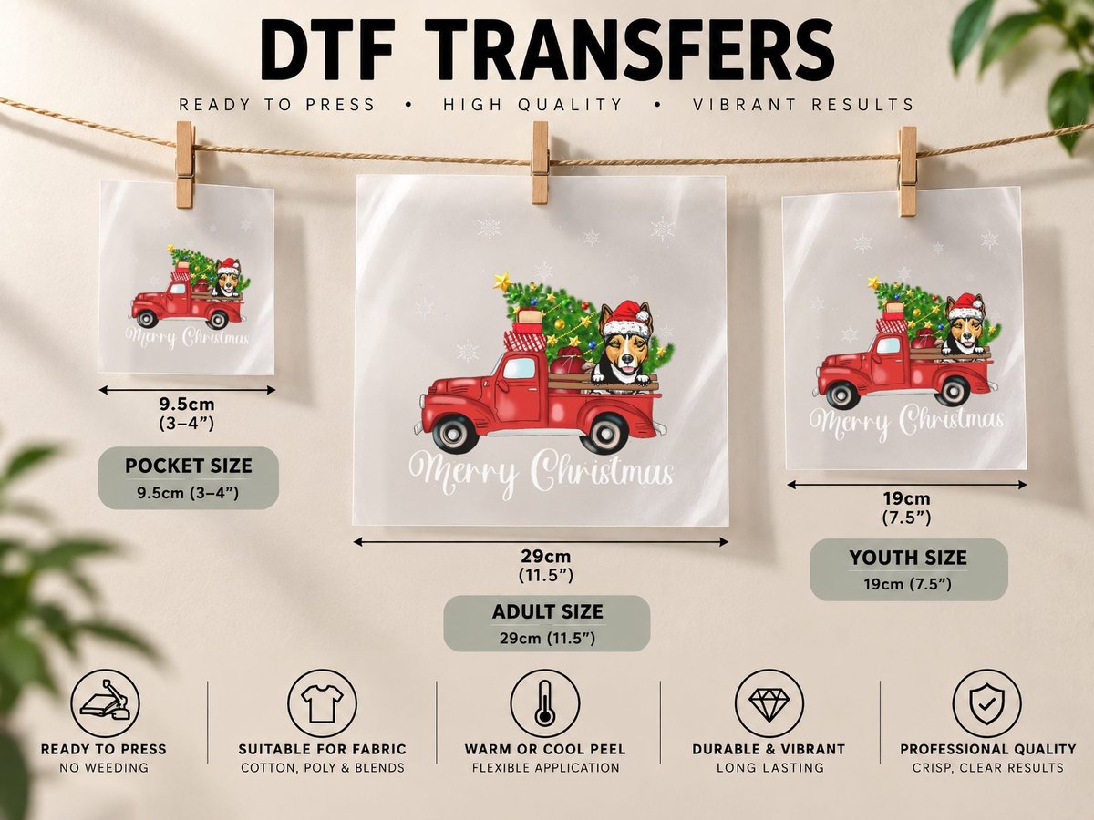 Rat Terrier Dog Riding Red Truck Christmas Tree Xmas DTF Transfer Iron On