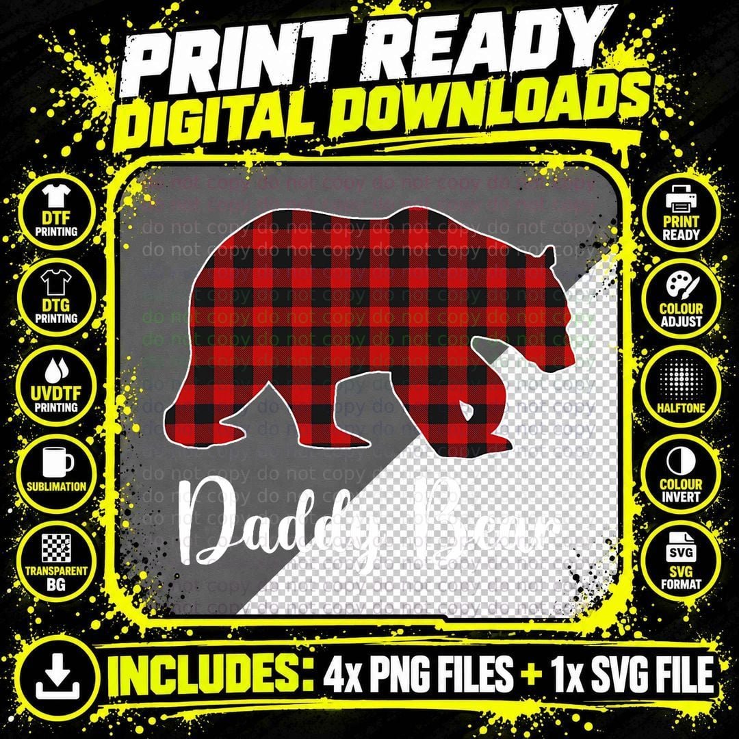 Red Plaid Bear Christmas Pajama Daddy Matching Family Png SVG Digital Bundle