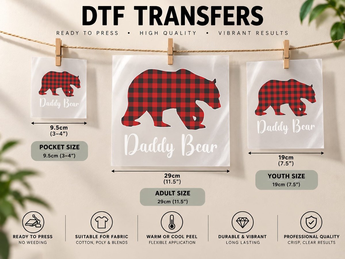 Red Plaid Bear Christmas Pajama Daddy Matching Family Dad DTF Transfer Iron On