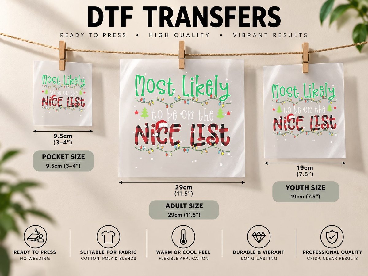Red Plaid Christmas Most Likely to Be on the Nice List DTF Transfer Iron On