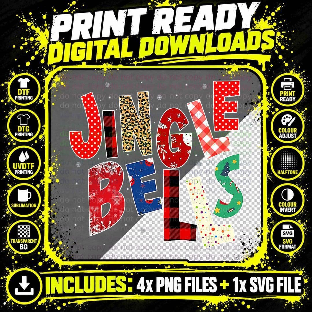 Red Plaid Jingle Bells Christmas Family Pajama T-Shirt Png SVG Digital Bundle