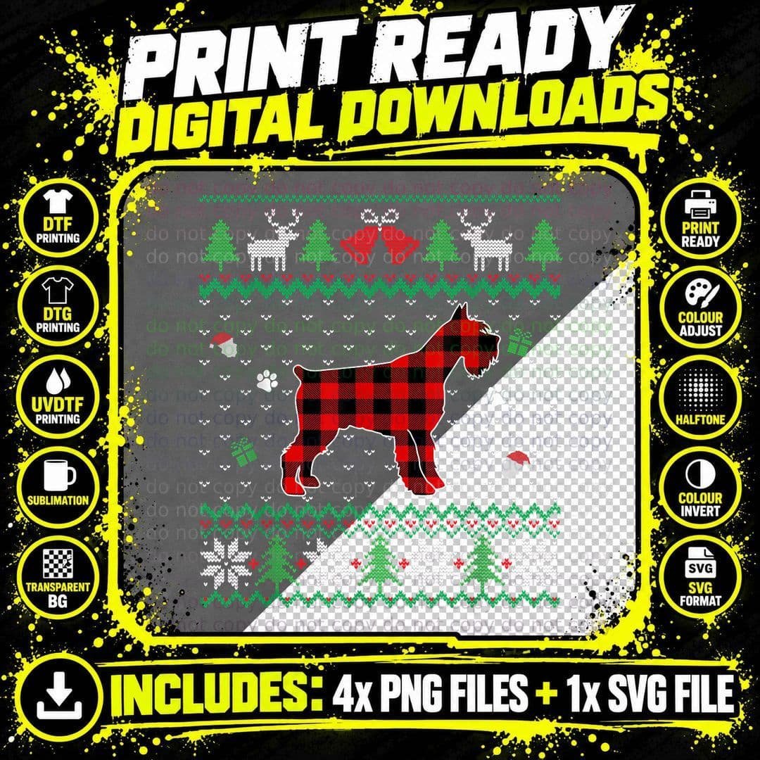 Red Plaid Schnauzer Funny Ugly Christmas Sweater Dog Png SVG Digital Bundle