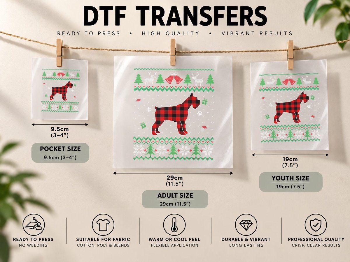 Red Plaid Schnauzer Funny Ugly Christmas Dog Lover DTF Transfer Iron On