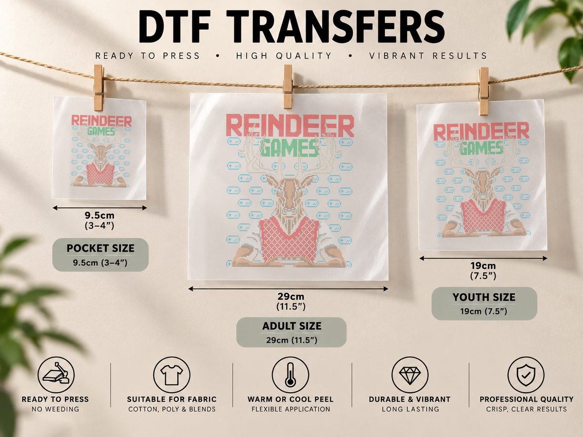 Reindeer Playing Video Game Gamer Ugly Christmas DTF Transfer Iron On