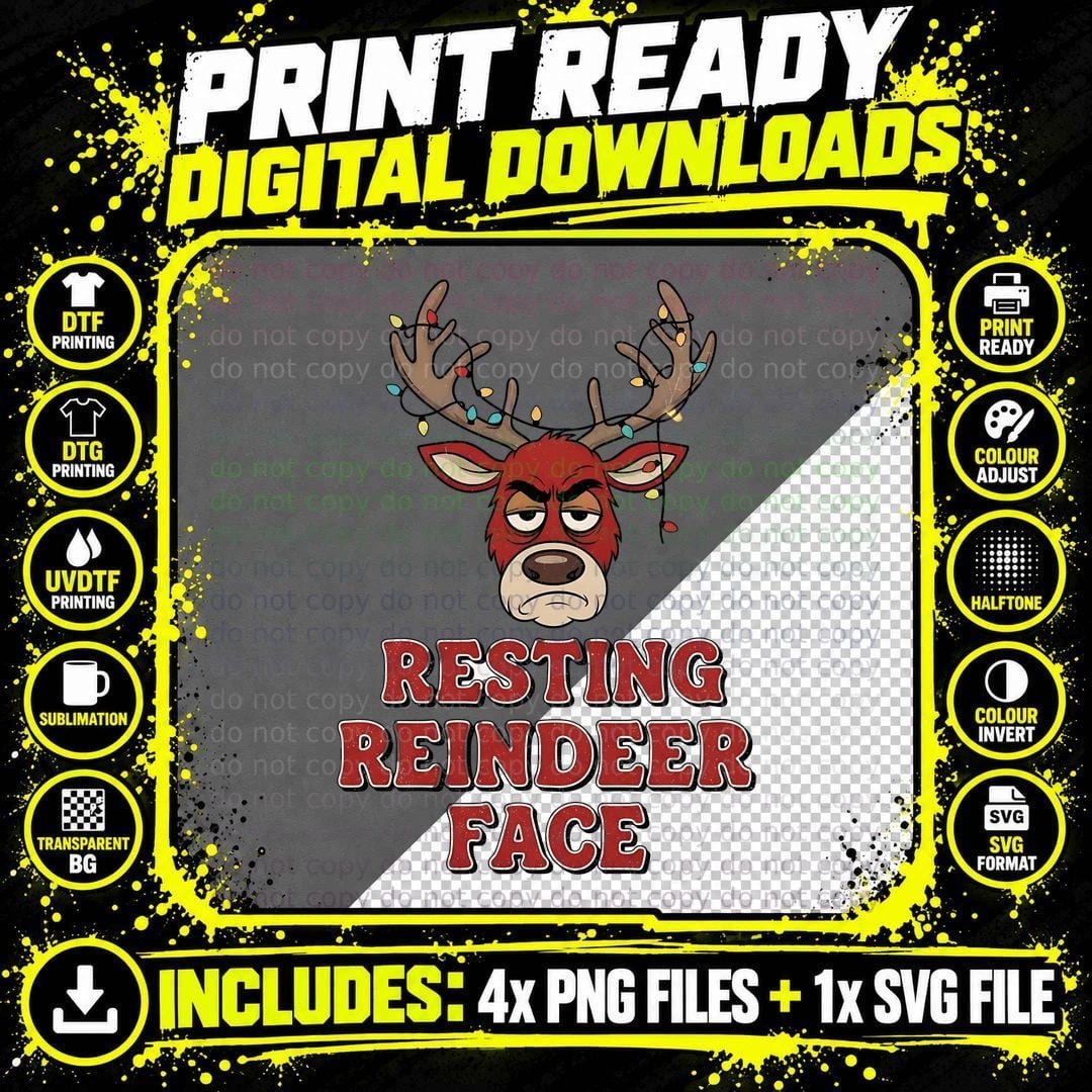 Resting Reindeer Face Funny Christmas Rudolph Holiday Png SVG Digital Bundle