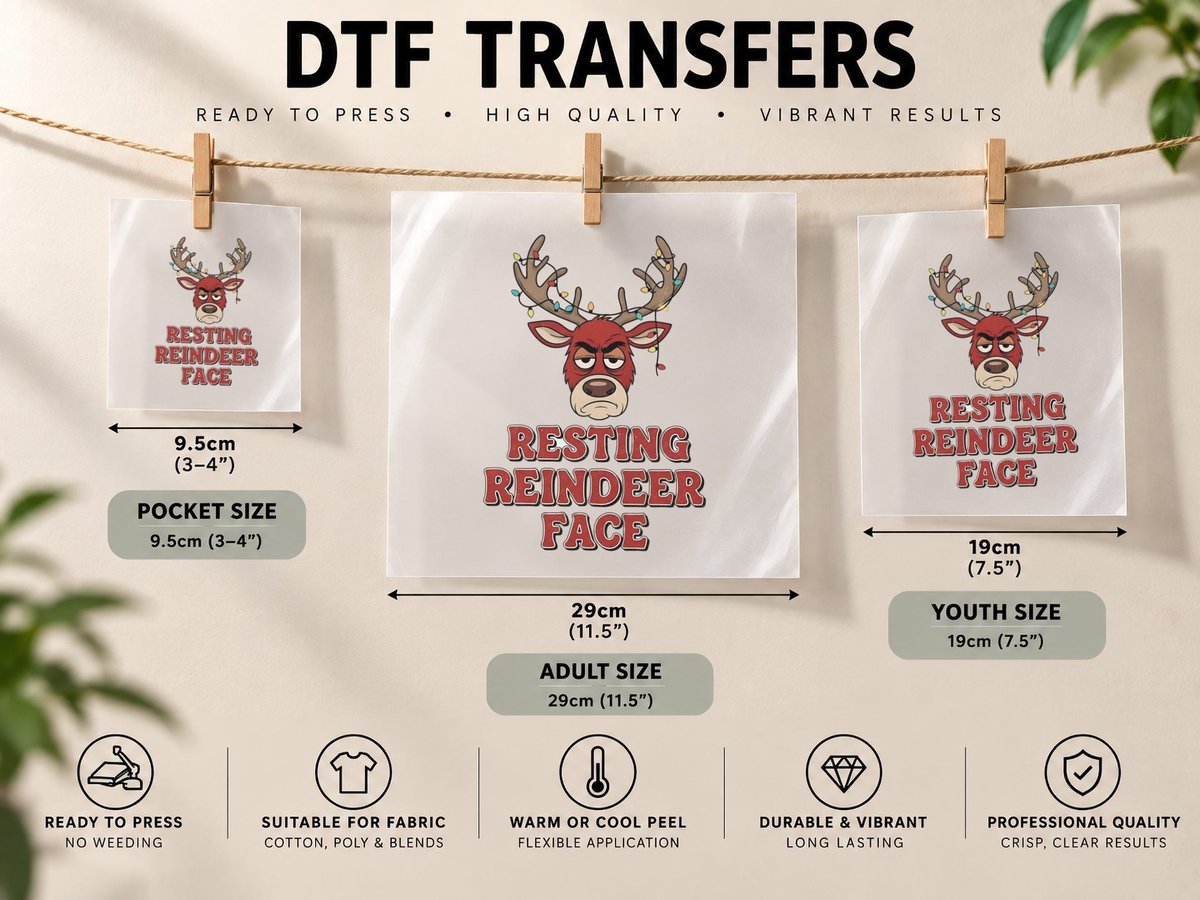 Resting Reindeer Face Funny Christmas Rudolph Holiday Gift DTF Transfer Iron On