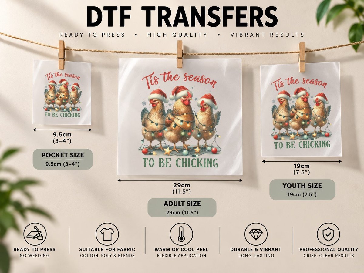 Retro Chicken, Christmas Chicken Tis the Season DTF Transfer Iron On