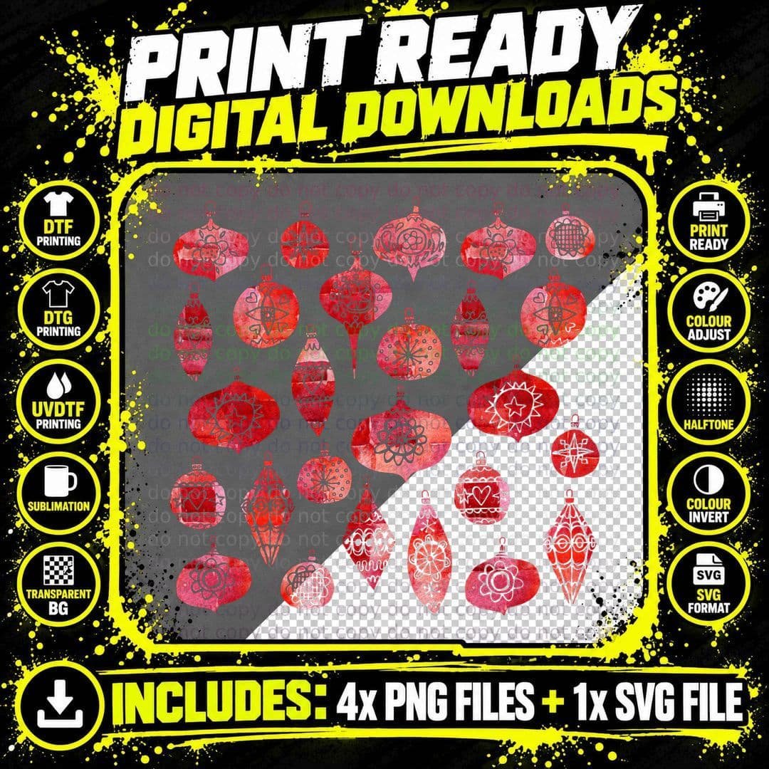 Retro Christmas Baubles T-Shirt Png SVG Digital Bundle