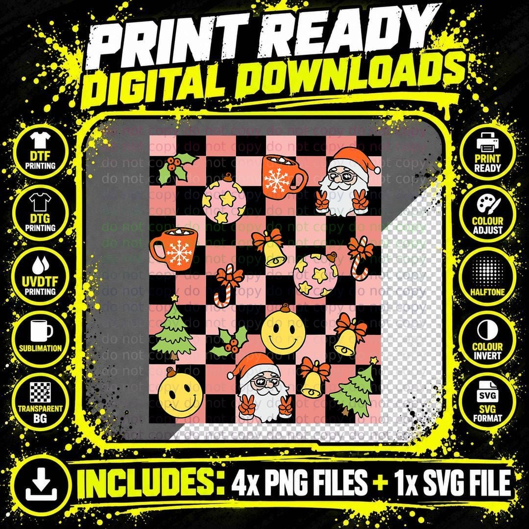 Retro Christmas Groovy Cute Xmas Ho Ho Ho Christmas Png SVG Digital Bundle