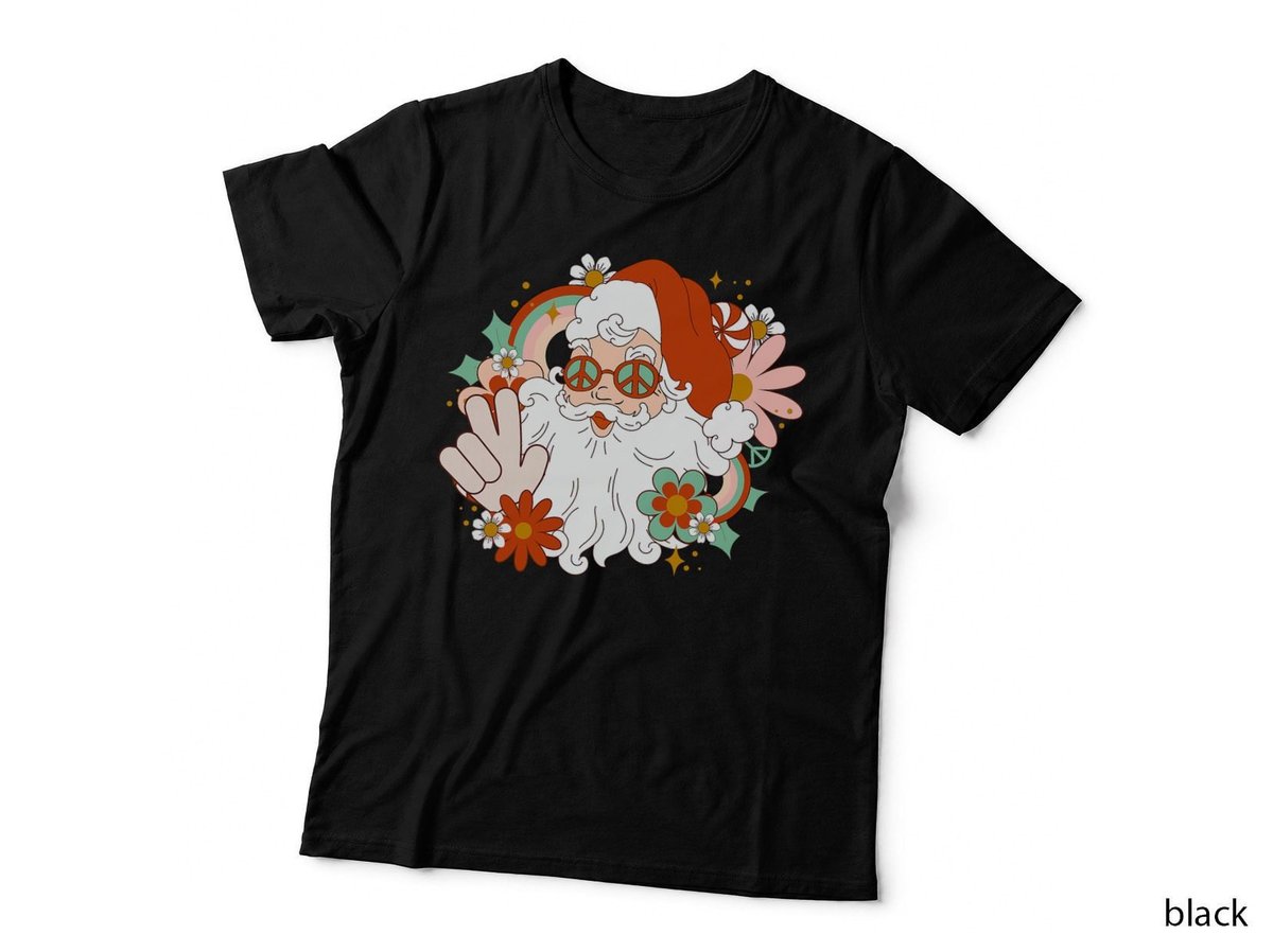 Retro Groovy Christmas Vibes Cute Santa Claus Xmas Lights T-Shirt