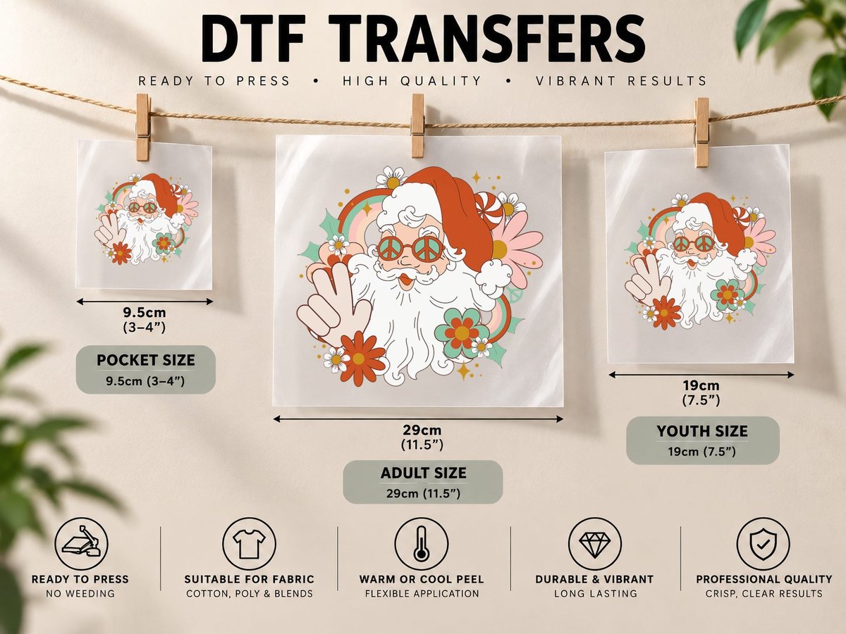Retro Groovy Christmas Vibes Cute Santa Claus Xmas Lights DTF Transfer Iron On