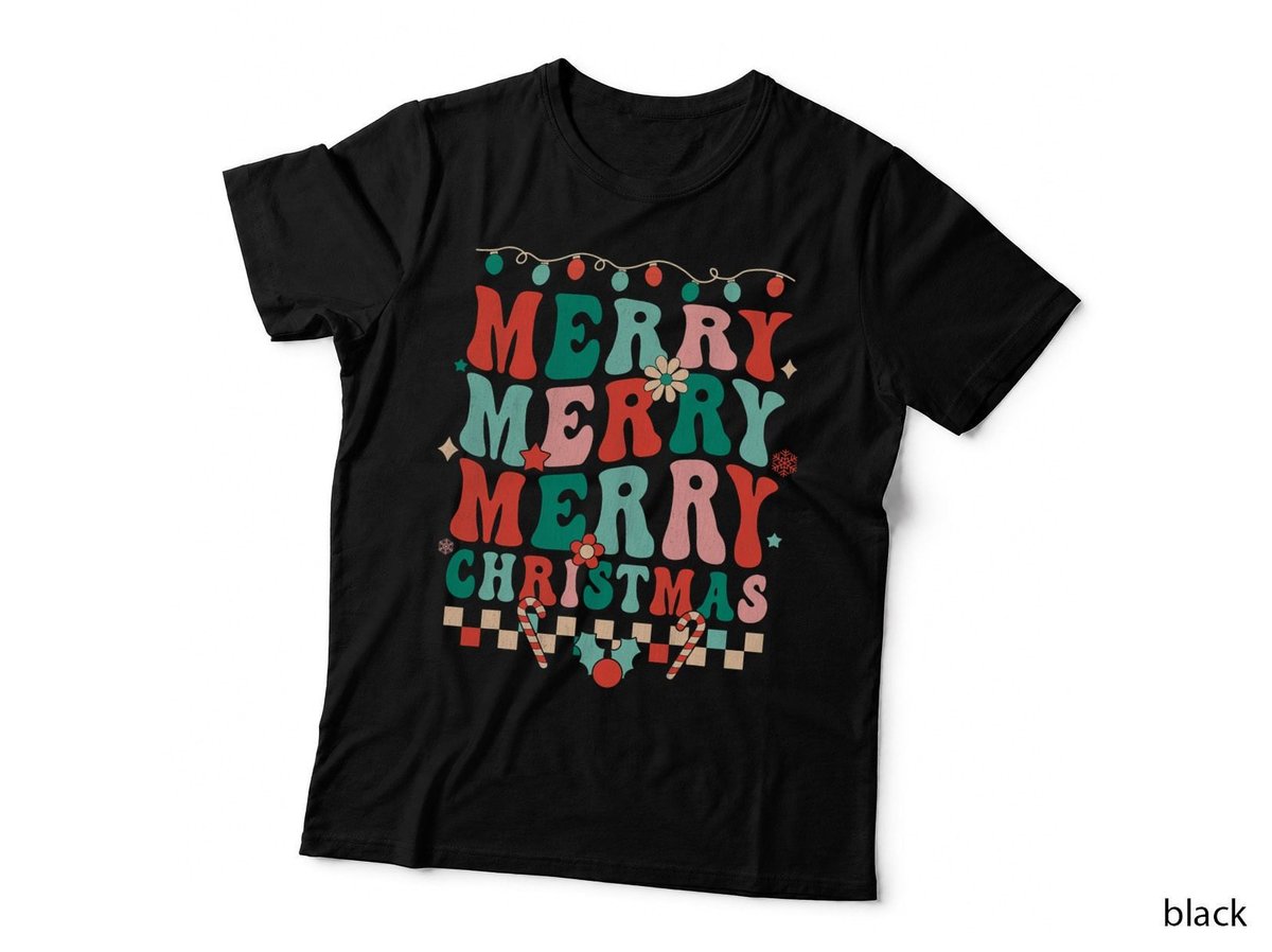 Retro Groovy Merry Christmas Vibes Hippie Family Matching T-Shirt