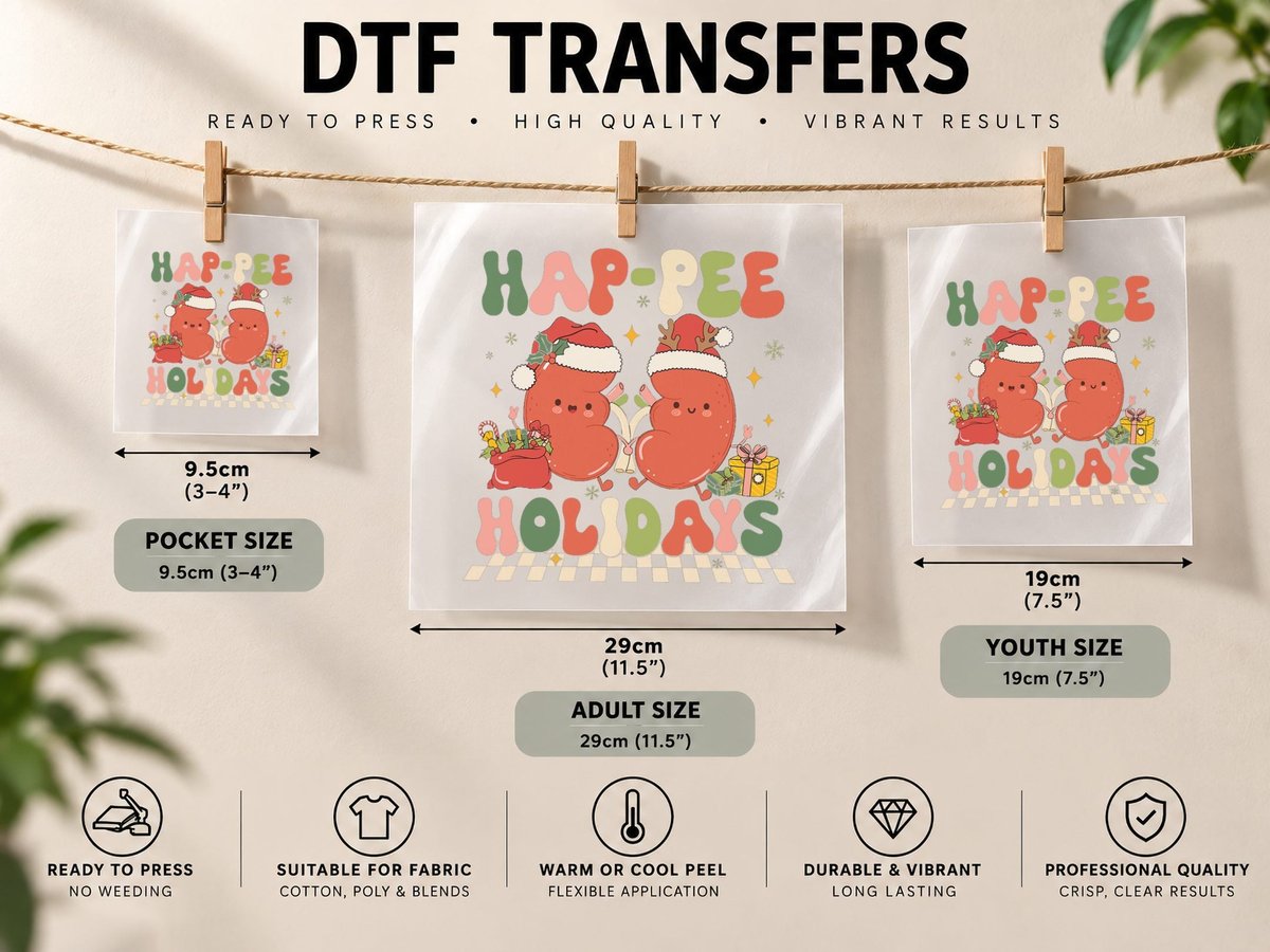 Retro Hap Pee Holidays Christmas Dialysis Nurse Kidney DTF Transfer Iron On