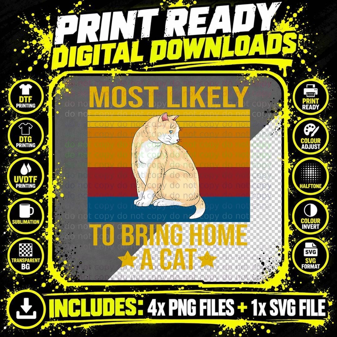 Retro Most Likely to Bring Home a Cat Christmas Vintage Png SVG Digital Bundle